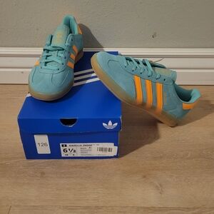 Adidas Gazelle Teal and Orange Athletic Shoes